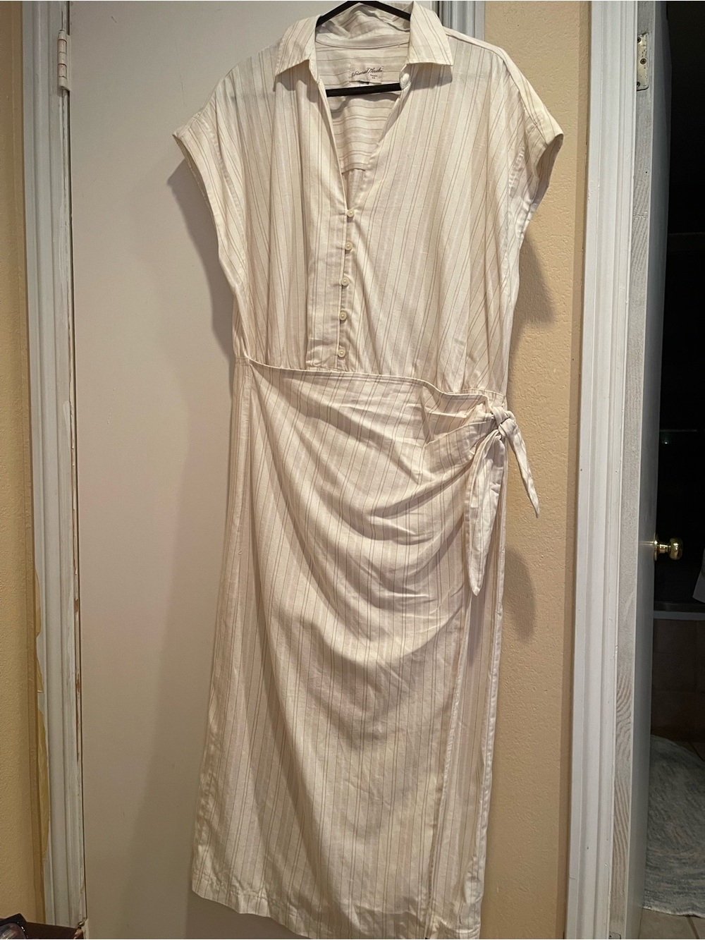 Universal Thread Cream Striped Tie-Sash Midi Shirt Dress